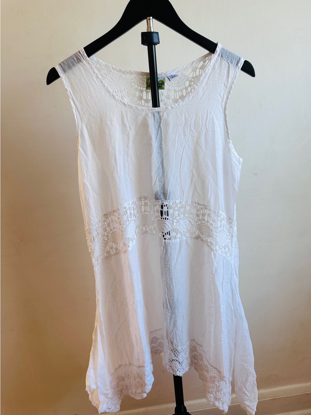 Castaway White Sleeveless Crochet-Trim Coverup (M)